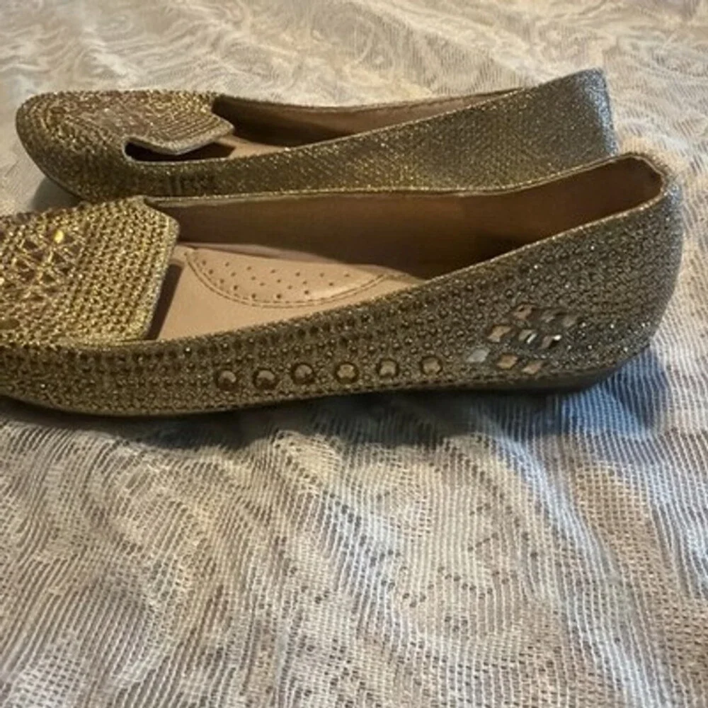 Girls Gold Sparkle Flat Shoes Size 4 Fairy Disney Princess